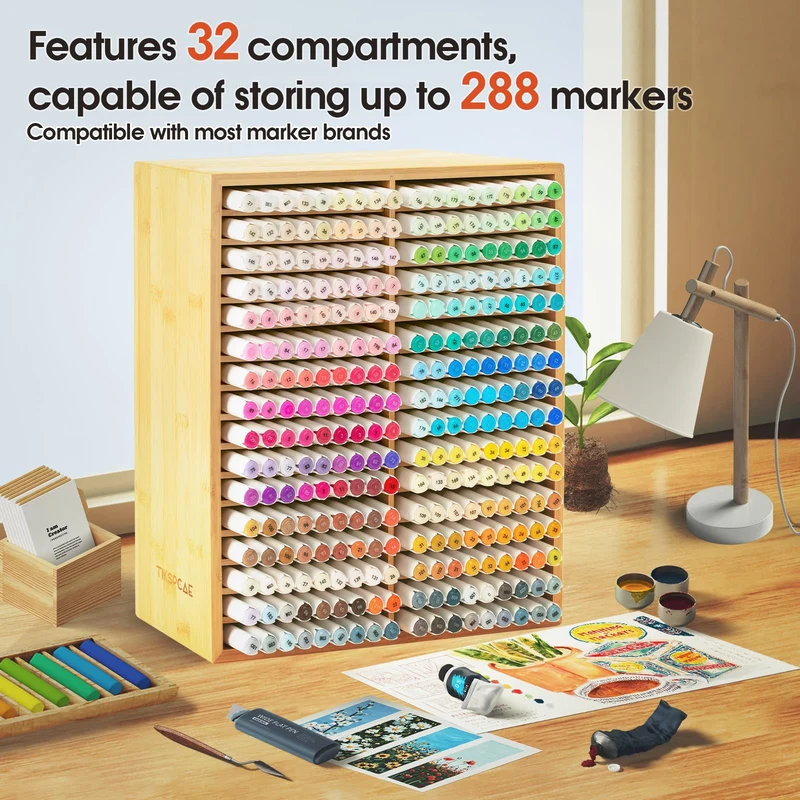 Marker Organizer für 288 Marker, Bambus hölzerne Schreibtisch Lagerung Veranstalter Rack, Marker Stifte Bleistifte Kunst Pinsel Lagerung Halter für Haus Klassenzimmer Büro Dekor