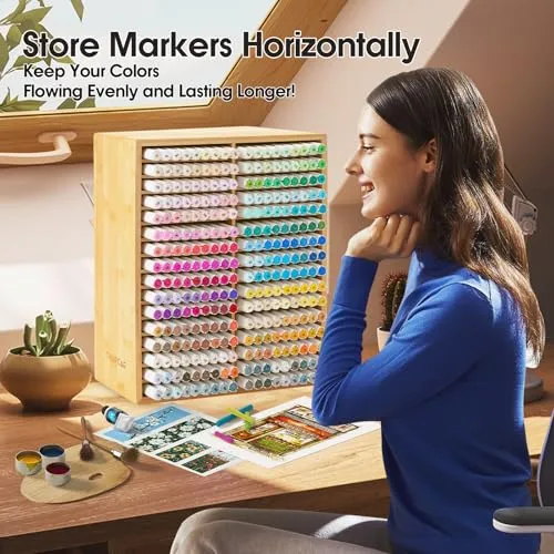 Marker Organizer für 288 Marker, Bambus hölzerne Schreibtisch Lagerung Veranstalter Rack, Marker Stifte Bleistifte Kunst Pinsel Lagerung Halter für Haus Klassenzimmer Büro Dekor