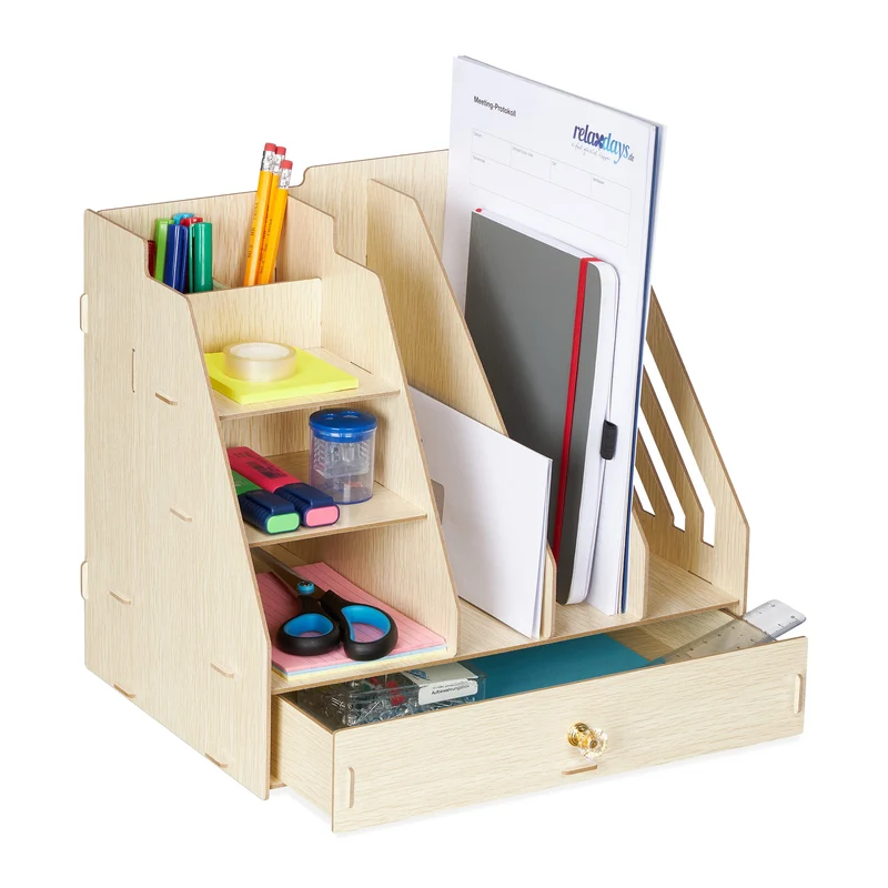 Relaxdays Schreibtisch-Organizer MDF, hellbraun