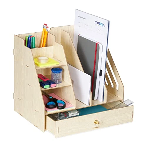 Relaxdays Schreibtisch-Organizer MDF, hellbraun