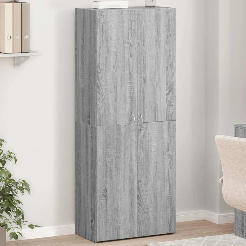 Aktenschrank Grau Sonoma Holzwerkstoff 60x32x153 cm mit 4 Fächern und Tür für Büro Homeoffice Arbeitszimmer Stauraum Ablage Ordnung und Sicherheit