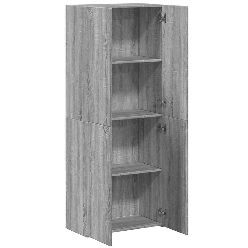 Aktenschrank Grau Sonoma Holzwerkstoff 60x32x153 cm mit 4 Fächern und Tür für Büro Homeoffice Arbeitszimmer Stauraum Ablage Ordnung und Sicherheit