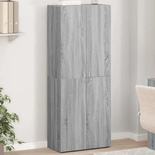 Aktenschrank Grau Sonoma Holzwerkstoff 60x32x153 cm mit 4 Fächern und Tür für Büro Homeoffice Arbeitszimmer Stauraum Ablage Ordnung und Sicherheit