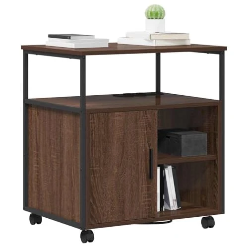 Büro-Aufbewahrungsschrank Braun Eiche 61x46x67 cm Holzwerkstoff mit Ladestation Robuster Stahlrahmen 4 Fächer 3 Regalböden Modernes Design für Homeoffice Büro Wohnzimmer Flur