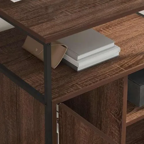 Büro-Aufbewahrungsschrank Braun Eiche 61x46x67 cm Holzwerkstoff mit Ladestation Robuster Stahlrahmen 4 Fächer 3 Regalböden Modernes Design für Homeoffice Büro Wohnzimmer Flur