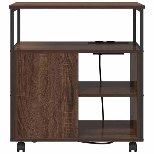 Büro-Aufbewahrungsschrank Braun Eiche 61x46x67 cm Holzwerkstoff mit Ladestation Robuster Stahlrahmen 4 Fächer 3 Regalböden Modernes Design für Homeoffice Büro Wohnzimmer Flur