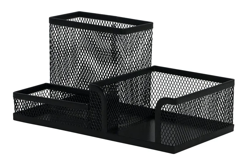 Q-Connect KF16572 Schreibtisch-Organizer/Schwarz/Schreibtischorganizer/Mesh Metall Büro-Organizer Desk Organizer/mit Gummifüßen/ 20,5 x 10,3 x 9,8 cm