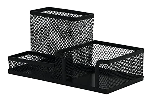 Q-Connect KF16572 Schreibtisch-Organizer/Schwarz/Schreibtischorganizer/Mesh Metall Büro-Organizer Desk Organizer/mit Gummifüßen/ 20,5 x 10,3 x 9,8 cm