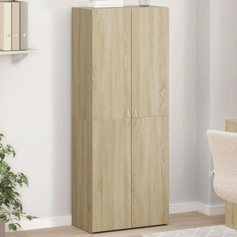 Aktenschrank Sonoma-Eiche Holzwerkstoff 60x32x153 cm Büroschrank mit 4 Fächern, Stauraum für Akten, Ordner und Dokumente, ideal für Büro, Arbeitszimmer, Homeoffice, Archivierung und Ordnung