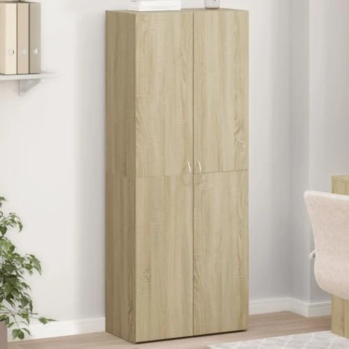 Aktenschrank Sonoma-Eiche Holzwerkstoff 60x32x153 cm Büroschrank mit 4 Fächern, Stauraum für Akten, Ordner und Dokumente, ideal für Büro, Arbeitszimmer, Homeoffice, Archivierung und Ordnung