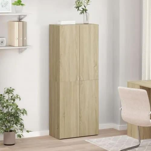 Aktenschrank Sonoma-Eiche Holzwerkstoff 60x32x153 cm Büroschrank mit 4 Fächern, Stauraum für Akten, Ordner und Dokumente, ideal für Büro, Arbeitszimmer, Homeoffice, Archivierung und Ordnung