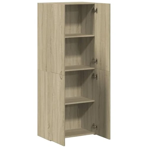 Aktenschrank Sonoma-Eiche Holzwerkstoff 60x32x153 cm Büroschrank mit 4 Fächern, Stauraum für Akten, Ordner und Dokumente, ideal für Büro, Arbeitszimmer, Homeoffice, Archivierung und Ordnung