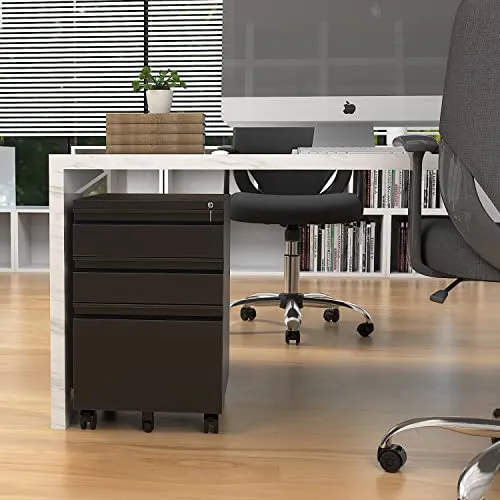 Rollcontainer Aktenschrank abschließbar Büroschrank metallschrank File Cabinet Lagerschrank Beistellcontainer schubladenschrank Beistellcontainer Bürokommode für Dokumente 39 x 50 x 62 cm schwarz