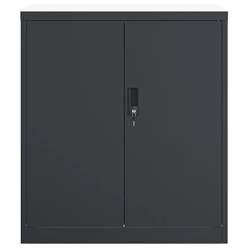 Aktenschrank Anthrazit aus pulverbeschichtetem Stahl 79x40x90 cm abschließbar Büroschrank mit Regal für Dokumentenschrank und Ordnerschrank Büro Arbeitszimmer Homeoffice