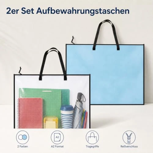 2 Stück Zeichenmappe A2, Sammelmappe mit wasserfester Aufbewahrung, DIN A2 Mappe Mit Reißverschluss, Ideal Zum Organisieren Von Zeichnungen Dokumenten Kunstwerken