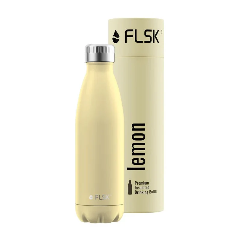 FLSK Trinkflasche aus Edelstahl, lemon, 500ml, 25,5cm hoch