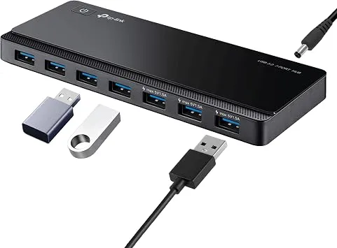TP-Link UH700 USB 3.0 Hub mit Stromversorgung, 7-Port USB Verteiler & Splitter, idealer USB Adapter mehrfach für Windows, Mac, Chrome & Linux OS, mit Netzteil & EIN/Aus-Schalter