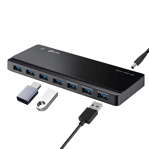TP-Link UH700 USB 3.0 Hub mit Stromversorgung, 7-Port USB Verteiler & Splitter, idealer USB Adapter mehrfach für Windows, Mac, Chrome & Linux OS, mit Netzteil & EIN/Aus-Schalter