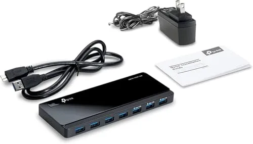 TP-Link UH700 USB 3.0 Hub mit Stromversorgung, 7-Port USB Verteiler & Splitter, idealer USB Adapter mehrfach für Windows, Mac, Chrome & Linux OS, mit Netzteil & EIN/Aus-Schalter