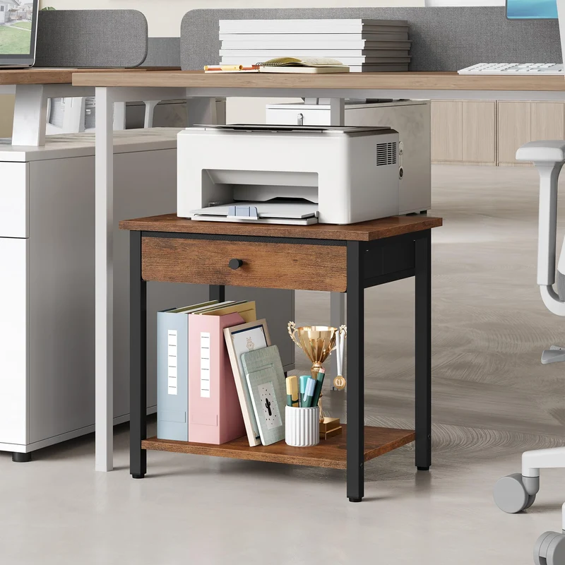 Gewudraw Druckertisch mit 2 Ebenen, Druckerständer mit Schublade für Büro