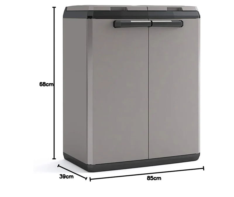Keter 9736000 Split Basic Recyclingschrank, grau/schwarz, 68 x 39 x 85 cm, manuelle Öffnung