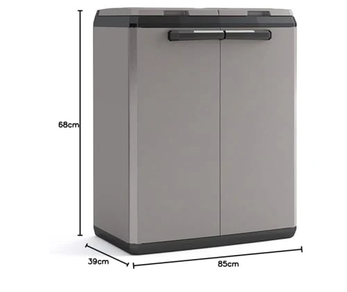 Keter 9736000 Split Basic Recyclingschrank, grau/schwarz, 68 x 39 x 85 cm, manuelle Öffnung