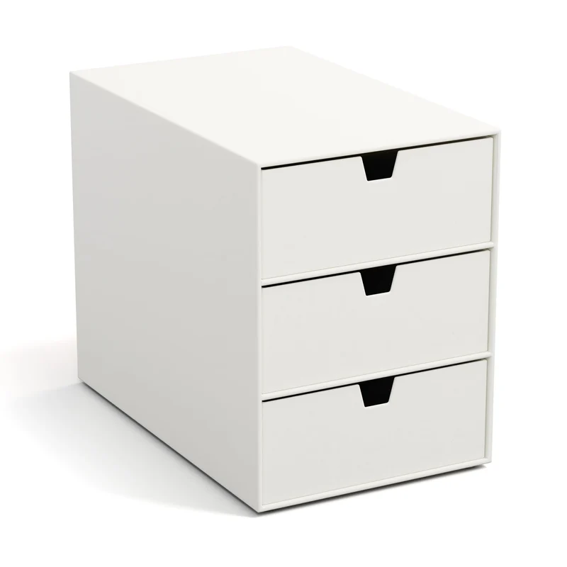 BIGSO INGRID Schubladenbox für Dokumente und Bürobedarf – Schreibtisch Organizer mit 3 Schubladen – Ablagesystem aus Faserplatte und Papier in Leinenoptik - Weiß