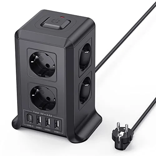 8 Fach Steckdosenleiste 2 M mit Mehrfachsteckdose, 4 USB Mehrfachstecker