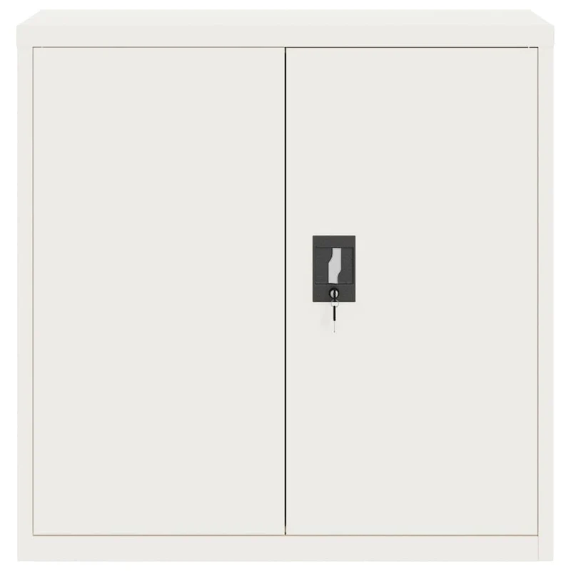 Aktenschrank Weiß 90x40x90 cm aus pulverbeschichtetem Stahl mit 2 Einlegeböden abschließbar Büroschrank für Büro, Arbeitszimmer, Homeoffice zur sicheren Archivierung von Dokumenten und
