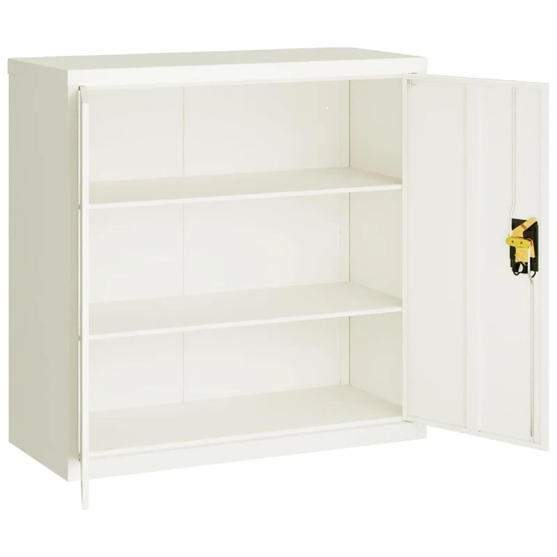 Aktenschrank Weiß 90x40x90 cm aus pulverbeschichtetem Stahl mit 2 Einlegeböden abschließbar Büroschrank für Büro, Arbeitszimmer, Homeoffice zur sicheren Archivierung von Dokumenten und