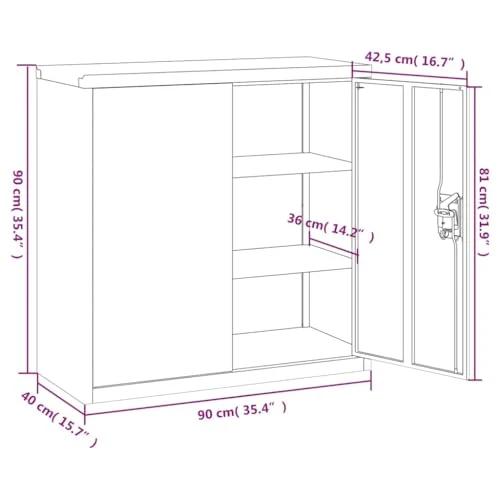 Aktenschrank Weiß 90x40x90 cm aus pulverbeschichtetem Stahl mit 2 Einlegeböden abschließbar Büroschrank für Büro, Arbeitszimmer, Homeoffice zur sicheren Archivierung von Dokumenten und