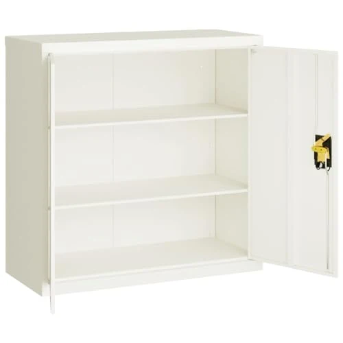 Aktenschrank Weiß 90x40x90 cm aus pulverbeschichtetem Stahl mit 2 Einlegeböden abschließbar Büroschrank für Büro, Arbeitszimmer, Homeoffice zur sicheren Archivierung von Dokumenten und