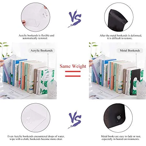 Buchstütze, MerryNine 2 Stück Acryl Transparente Buchstützen mit Rutschfester Auflage für Bücherregal Büro Schule Bibliothek