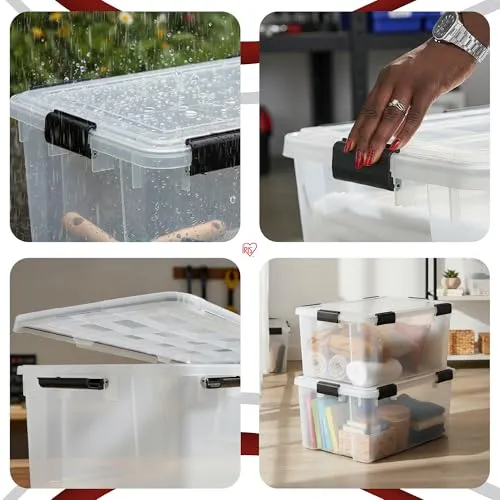 Iris Ohyama Luftdichte Kunststoff-Aufbewahrungsboxen mit Deckel, 50L, 2er-Set, Transparent, Hermetischer wasserdichter Verschluss, Robuste Schnappverschlüsse, Stapelbar, Staubschutz, BPA-frei, AT-L