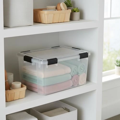 Iris Ohyama Luftdichte Kunststoff-Aufbewahrungsboxen mit Deckel, 50L, 2er-Set, Transparent, Hermetischer wasserdichter Verschluss, Robuste Schnappverschlüsse, Stapelbar, Staubschutz, BPA-frei, AT-L