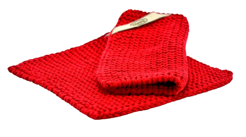 Solwang '2 Stück gestrickte Topflappen in Tiefrot Baumwolle'
