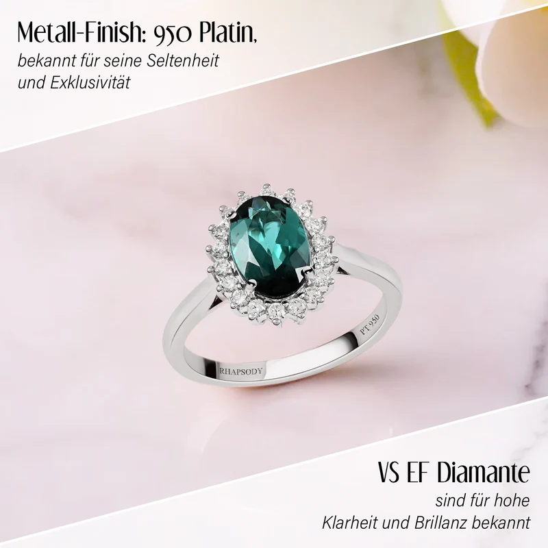 Rhapsody AAAA Indicolith und weißer Diamant-Ring, VS E-F, 950 Platin ca. 1.55 ct