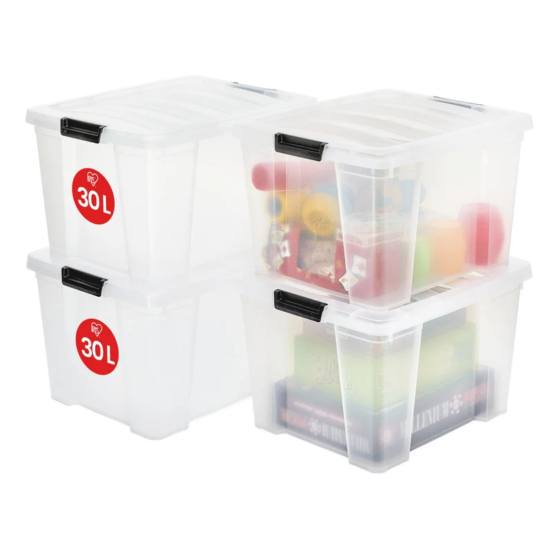 Iris Ohyama, Aufbewahrungsbox aus Kunststoff, 4er-Set, 30L - HB-30 - Transparent, L43 x T35 x H25.5 cm