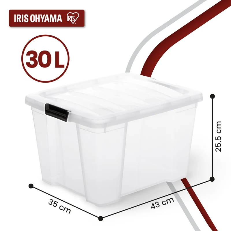 Iris Ohyama, Aufbewahrungsbox aus Kunststoff, 4er-Set, 30L - HB-30 - Transparent, L43 x T35 x H25.5 cm