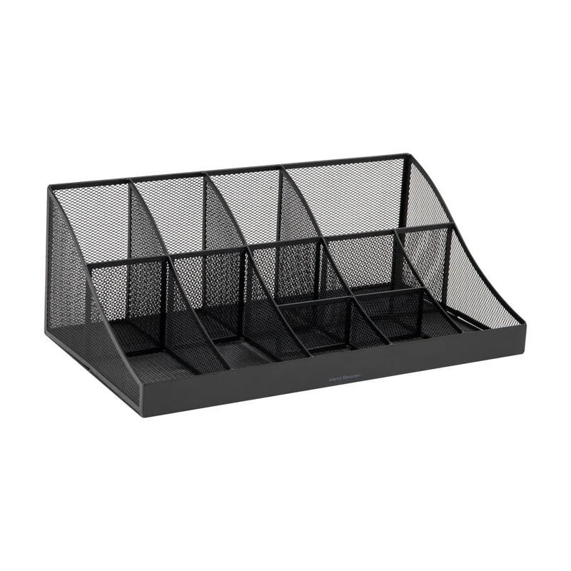 Mind Reader Network Collection, 11-Compartment Coffee Cup and Condiment Countertop Organizer, Metal Mesh, 17.875" L x 9.5" W x 6.625" H, Black