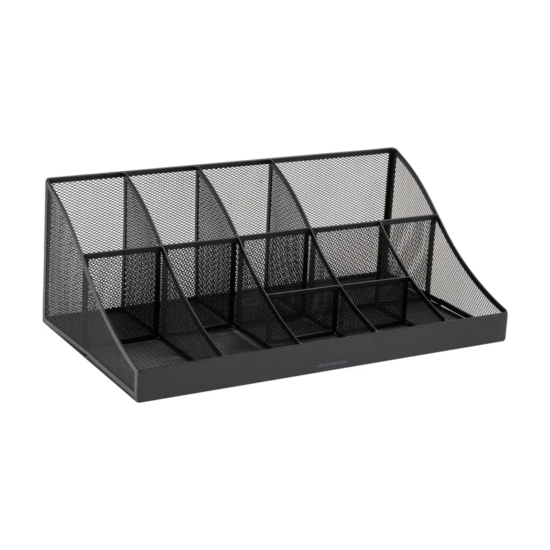 Mind Reader Network Collection, 11-Compartment Coffee Cup and Condiment Countertop Organizer, Metal Mesh, 17.875" L x 9.5" W x 6.625" H, Black