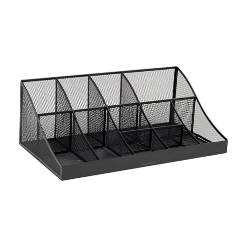 Mind Reader Network Collection, 11-Compartment Coffee Cup and Condiment Countertop Organizer, Metal Mesh, 17.875" L x 9.5" W x 6.625" H, Black