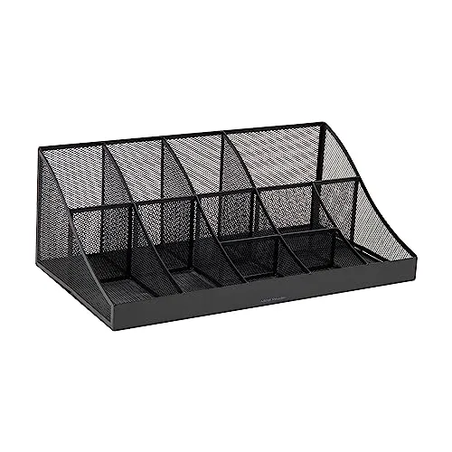 Mind Reader Network Collection, 11-Compartment Coffee Cup and Condiment Countertop Organizer, Metal Mesh, 17.875" L x 9.5" W x 6.625" H, Black
