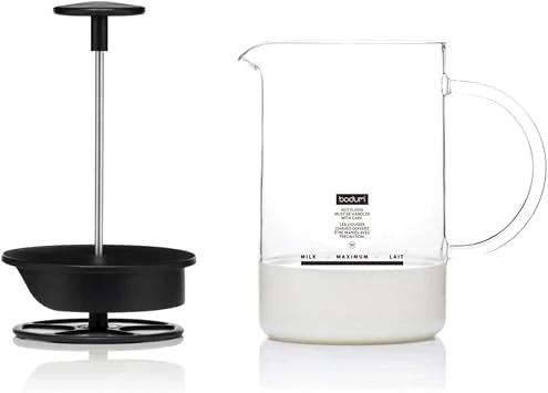Bodum 1446-01 Milchschäumer mit Glasgriff Latteo, schwarz, H 18cm, B 15,6cm, L 10cm