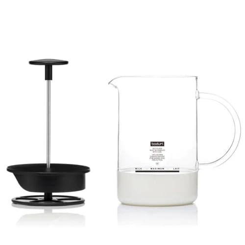 Bodum 1446-01 Milchschäumer mit Glasgriff Latteo, schwarz, H 18cm, B 15,6cm, L 10cm