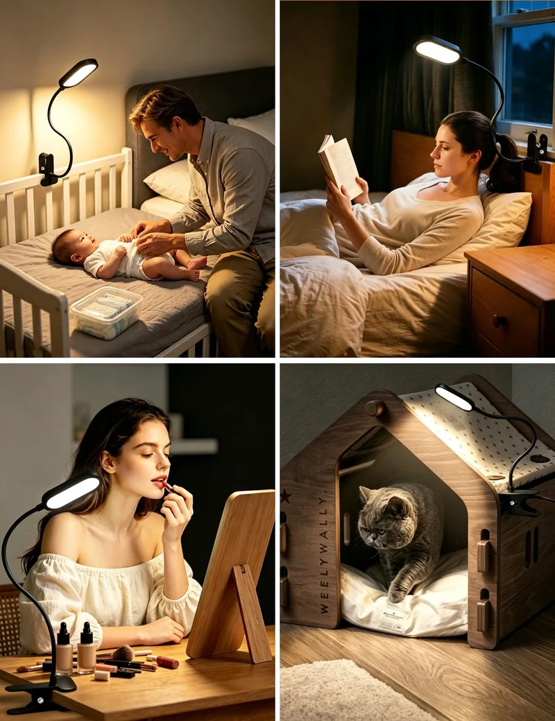 LED Leselampe Bett Dimmbar 48 LEDs Klemmleuchte 5 Farbmodi & 10 Helligkeitsstufen Klemmlampe Timer & Speicherfunktion 40cm 360° Flexibel Schwanenhals, Buchlampe mit Adapter für Schreibtisch & Bett