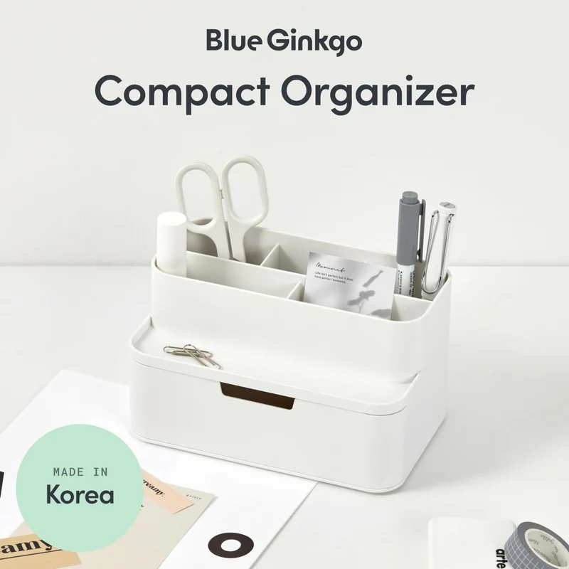 BLUE GINKGO Kompakter Schreibtisch-Organizer – kleine 5 Fächer, halbe Schublade – Stifthalter, Schreibwaren-Organizer für Schreibtisch, Schminktisch, Regal (hergestellt in Korea, Weiß)