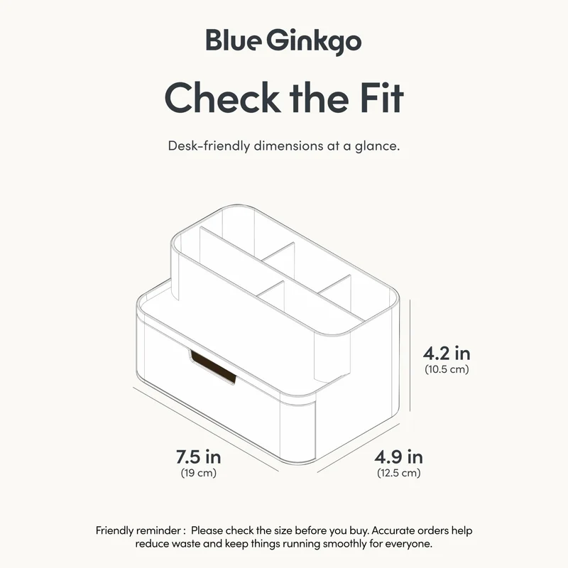 BLUE GINKGO Kompakter Schreibtisch-Organizer – kleine 5 Fächer, halbe Schublade – Stifthalter, Schreibwaren-Organizer für Schreibtisch, Schminktisch, Regal (hergestellt in Korea, Weiß)