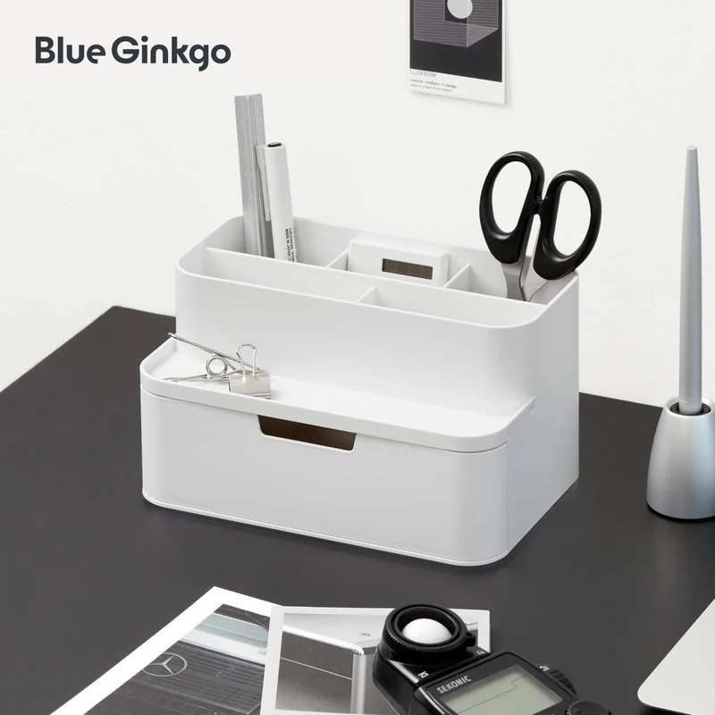 BLUE GINKGO Kompakter Schreibtisch-Organizer – kleine 5 Fächer, halbe Schublade – Stifthalter, Schreibwaren-Organizer für Schreibtisch, Schminktisch, Regal (hergestellt in Korea, Weiß)