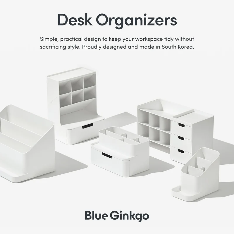 BLUE GINKGO Kompakter Schreibtisch-Organizer – kleine 5 Fächer, halbe Schublade – Stifthalter, Schreibwaren-Organizer für Schreibtisch, Schminktisch, Regal (hergestellt in Korea, Weiß)